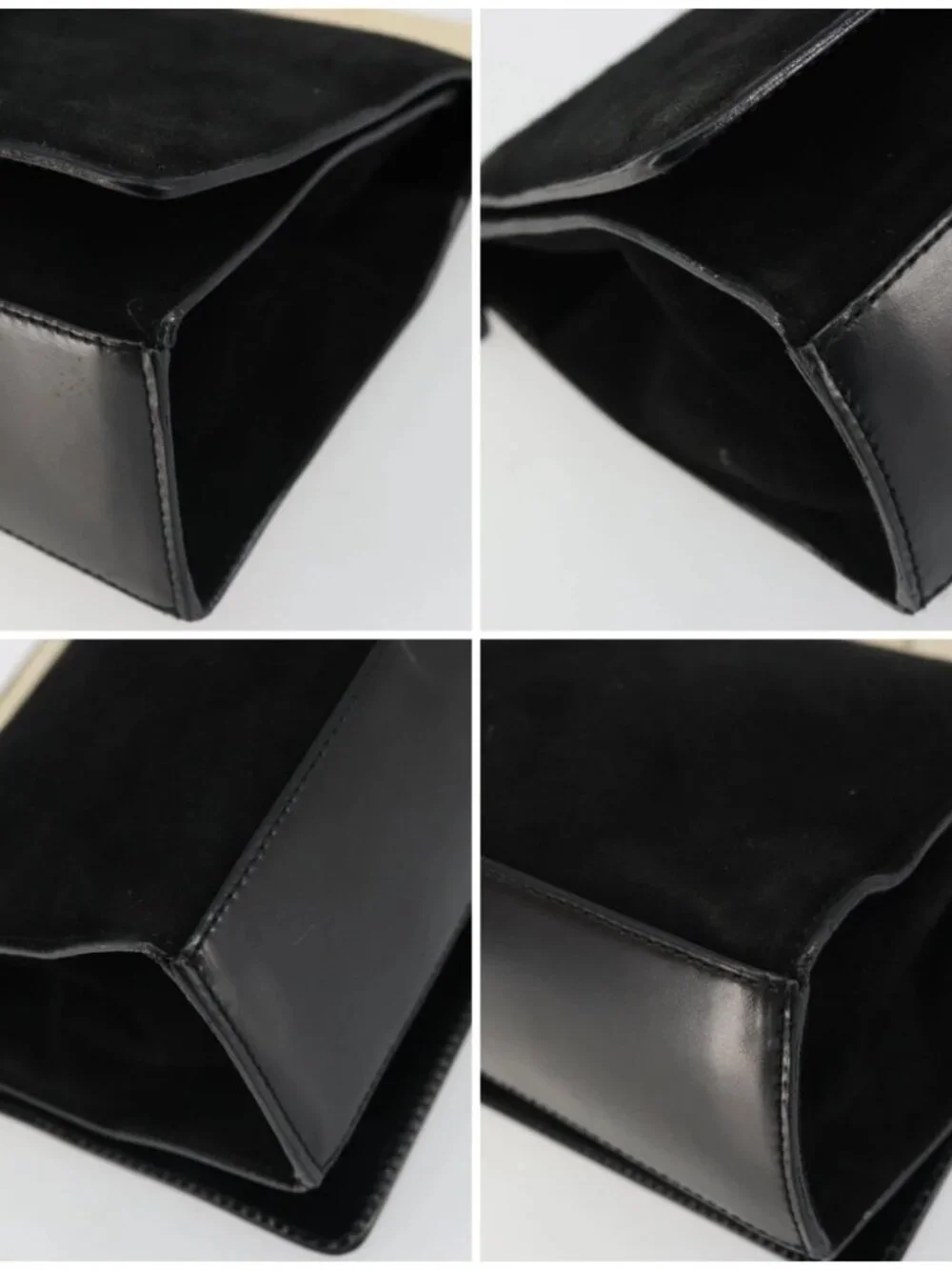 GUCCI Hand Bag Suede Black Gold 001 2058 1928 0 Auth yk20276